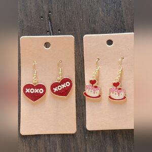 2/$10 Handcrafted XOXO Heart Earring & Cake Earrings